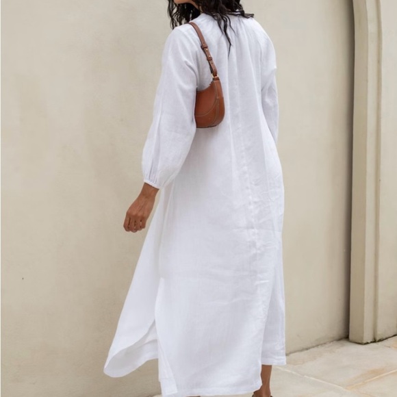 Buttercup Yellow Maxi Dress Balloon Sleeves 100% Linen XL - Picture 5 of 14